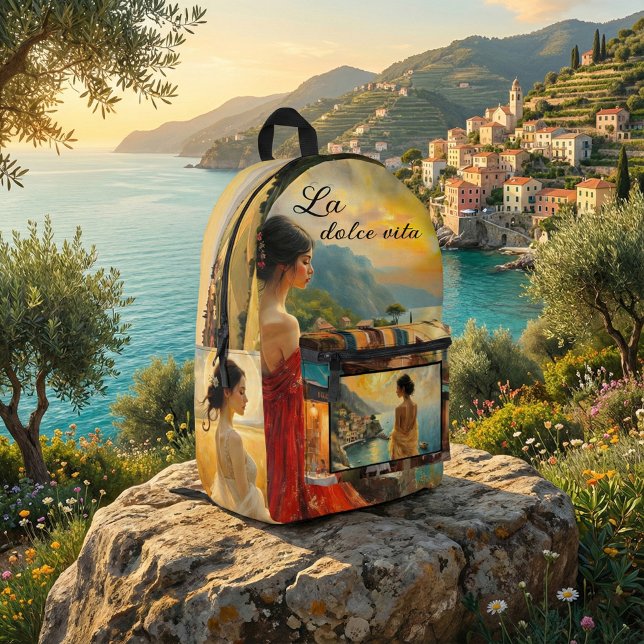 Italian Art Romantic Feminine Bedruckter Rucksack (Backpack featuring a variety of stylish feminine Italy and Tuscan inspired fine art paintings)