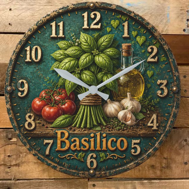 Italian Basil Kitchen  Rustic Farmhouse  Große Wanduhr (Von Creator hochgeladen)