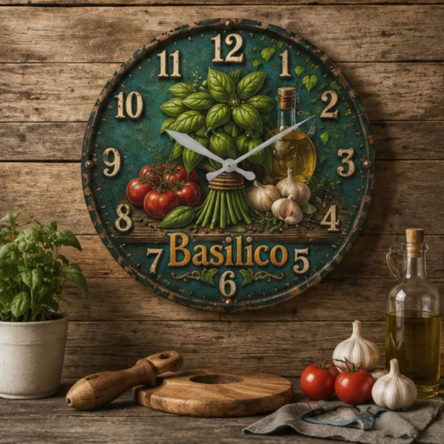 Italian Basil Kitchen  Rustic Farmhouse  Große Wanduhr (Von Creator hochgeladen)