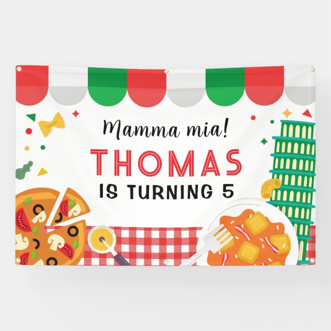 Italian Birthday Party backdrop Banner (Horizontal)