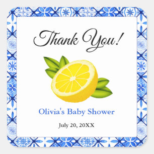 Italian Blue Tile Lemon Baby Showroom Vielen Dank Quadratischer Aufkleber