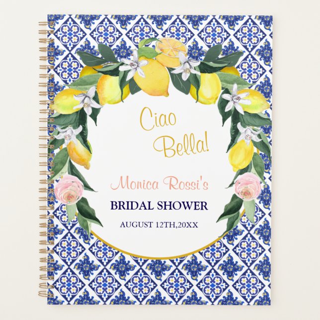 Italian Blue Tiles Lemons Ciao Bella Bridal Shower Planer (Vorderseite)
