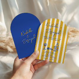 Italian Blue Yellow Hand Written Arched Wedding Einladung
