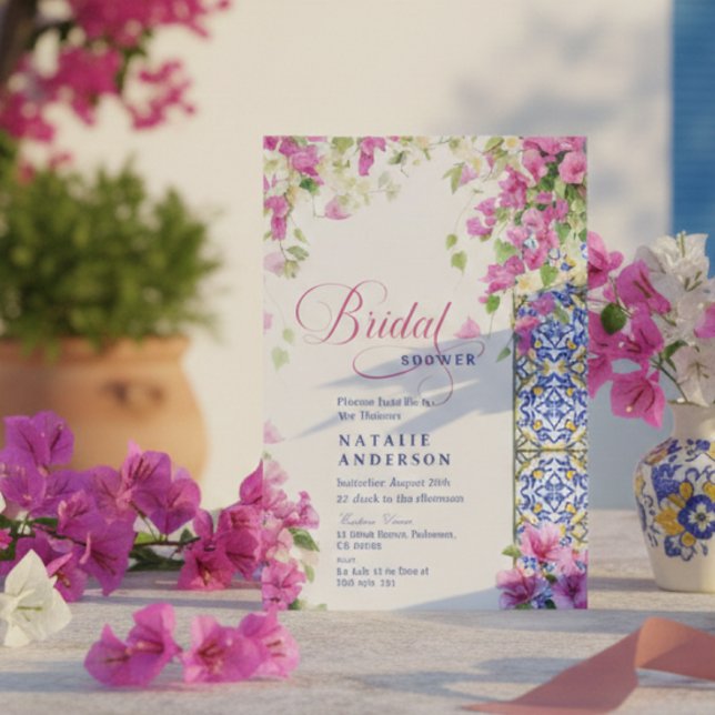 Italian Bougainvillea Mediterranean Bridal Shower Einladung (Italian Bougainvillea Mediterranean Bridal Shower Invitation)