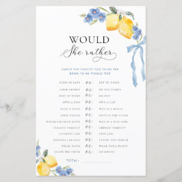 Italian Bow & Lemons Bridal Would She Rather Game