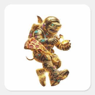 Italian Brainrot Chaos – Tralalero Tralala Gold Quadratischer Aufkleber