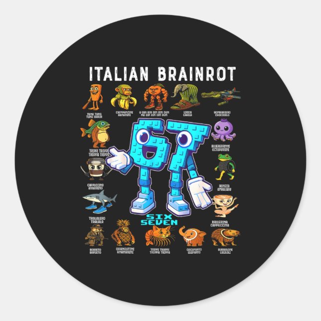 Italian Brainrot Funny 67 Meme Birthday Decoration Runder Aufkleber (Vorderseite)