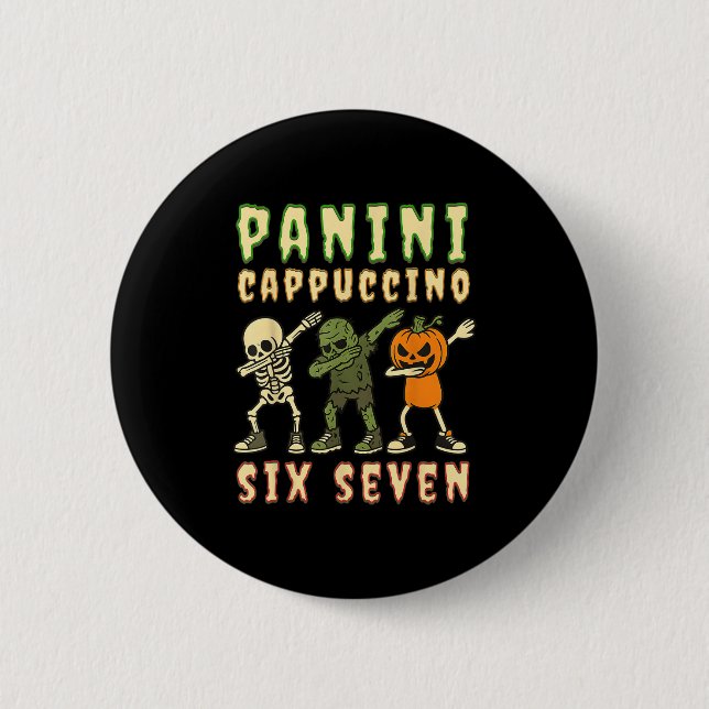 Italian Brainrot Halloween Panini Cappuccino Six S Button (Vorderseite)