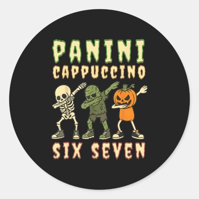 Italian Brainrot Halloween Panini Cappuccino Six S Runder Aufkleber (Vorderseite)