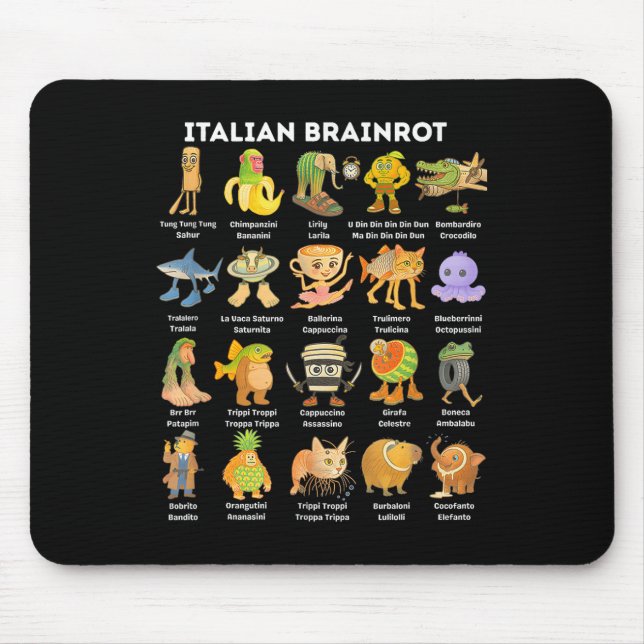 Italian Brainrot Meme For Kids Boy Men Women  Mousepad (Vorne)