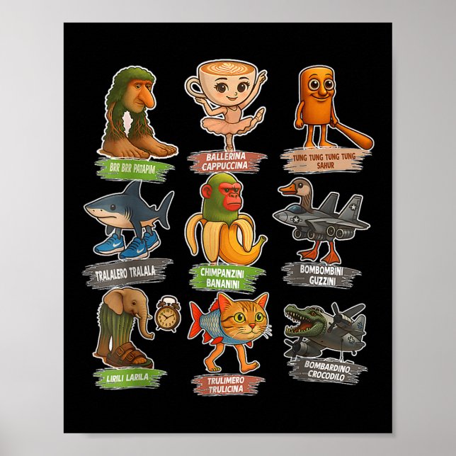 Italian Brainrot Meme Funny All Brainrot Animals H Poster (Vorne)