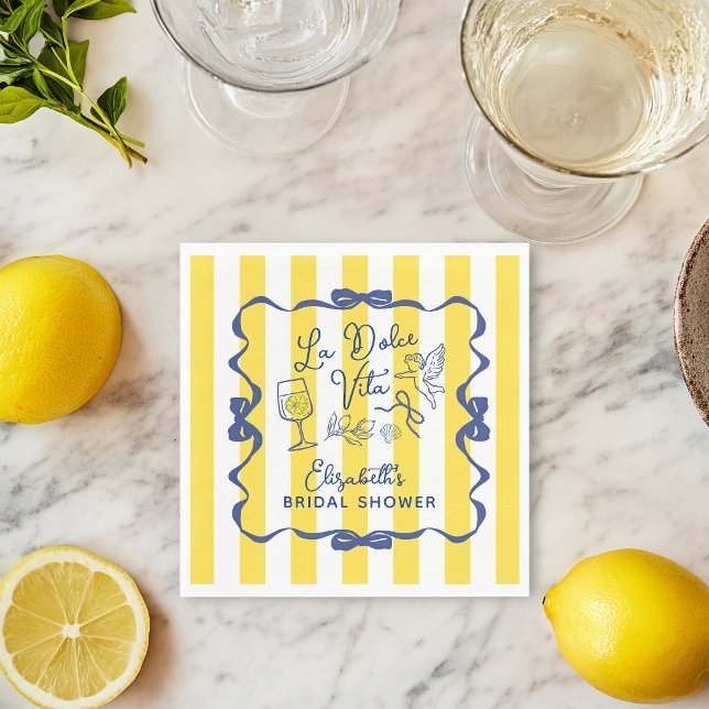 Italian Bridal Shower Napkins Lemon Theme La Dolce Serviette (La Dolce Vita Whimsical Italian Bridal Shower Napkins)