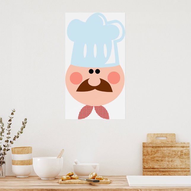 Italian Chef Face with Mustache and Hat Poster (Von Creator hochgeladen)
