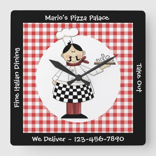 Italian Chef Quadratische Wanduhr (Vorderseite)