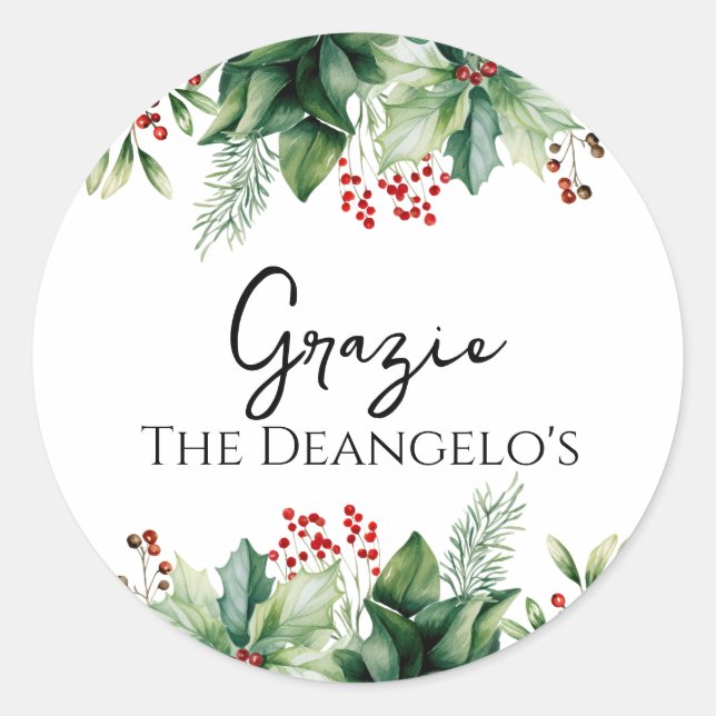Italian Christmas Grazie Danke Runder Aufkleber (Vorderseite)