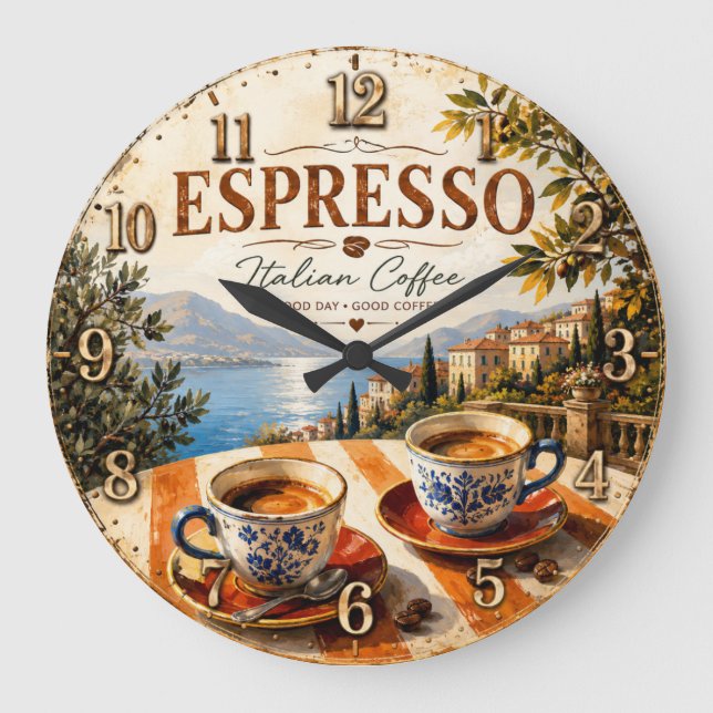 Italian Espresso Coffee Große Wanduhr (Vorderseite)