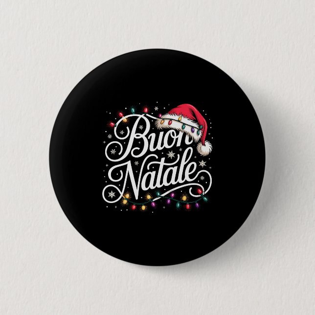 Italian Family Christmas Lights Red Santa Hat Buon Button (Vorderseite)