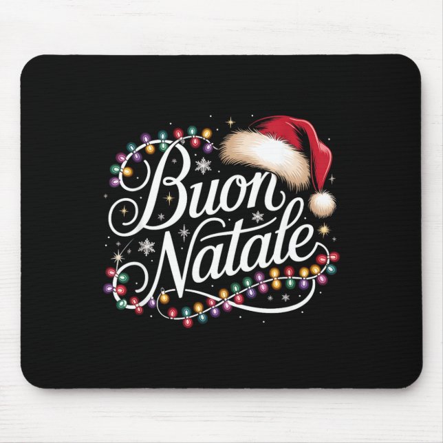 Italian Family Christmas Lights Red Santa Hat Buon Mousepad (Vorne)
