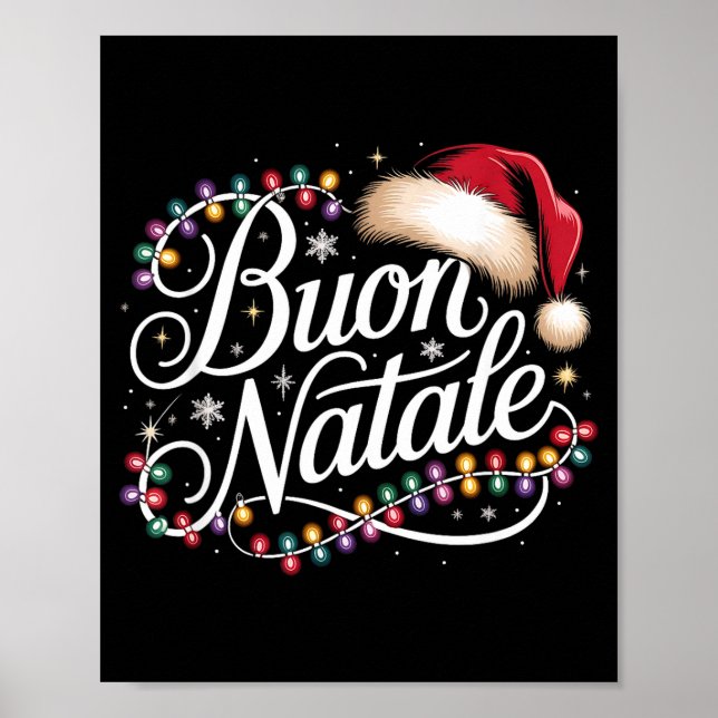 Italian Family Christmas Lights Red Santa Hat Buon Poster (Vorne)