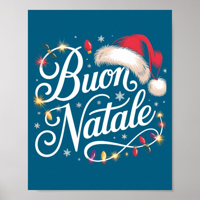 Italian Family Christmas Lights Red Santa Hat Buon Poster (Vorne)