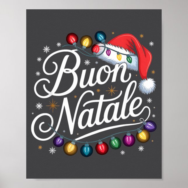 Italian Family Christmas Lights Red Santa Hat Buon Poster (Vorne)