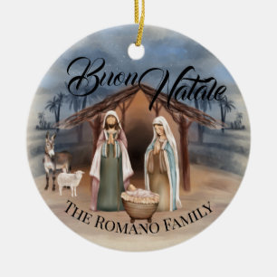 Italian Family Name Buon Natale Nativity Scene Keramik Ornament