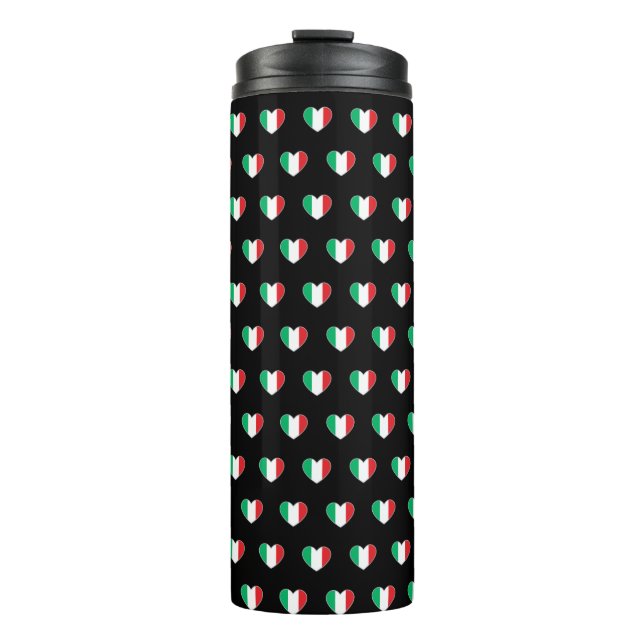Italian Flag Heart Repeat Pattern Black Thermosbecher (Vorderseite)