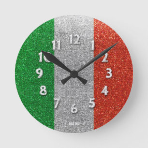Italian Flag of Italy Milan Bling Glitter Fashion  Runde Wanduhr