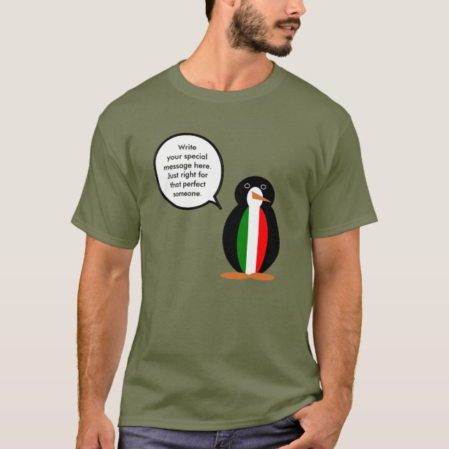 Italian Flag Wildlife Penguin Personalized Gift T-Shirt (Vorderseite)