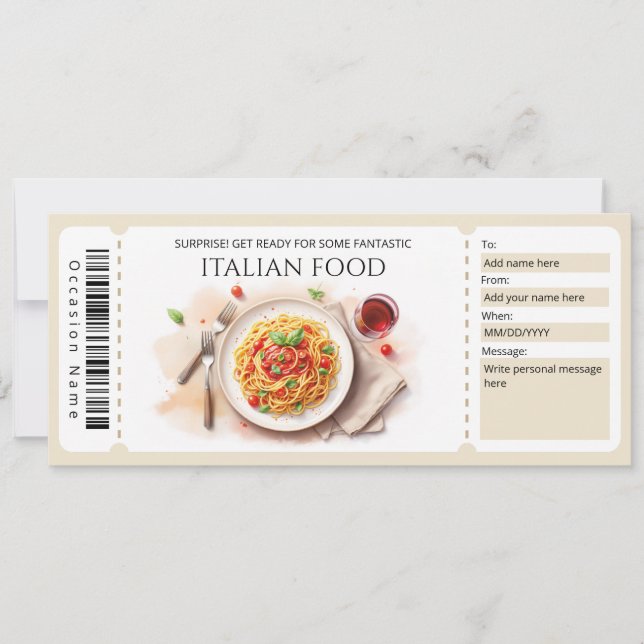Italian Food Gift Certificate Einladung (Vorderseite)