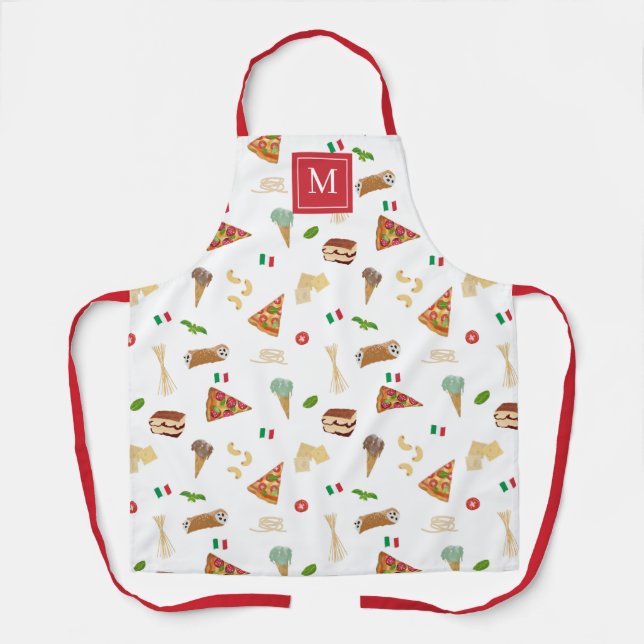Italian Food Pizza Pasta Tiramisu Monogrammed Schürze (Vorderseite)