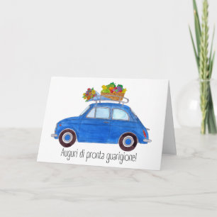 Italian Get well Blue Retro Fiat 500 Karte