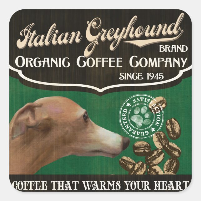 Italian Greyhound Brand - Bio Coffee Company Quadratischer Aufkleber (Vorderseite)