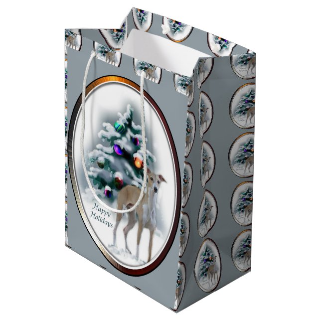 Italian Greyhound Christmas Mittlere Geschenktüte (Rückseite Schrägansicht)