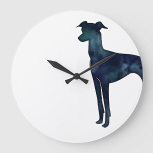 Italian Greyhound Dog Black Watercolor Silhouette Große Wanduhr