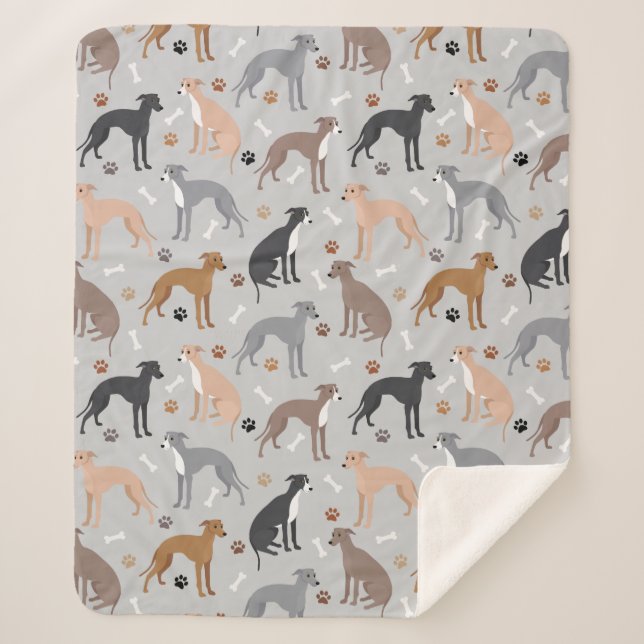 Italian Greyhound Dog Bones and Paws Sherpa Blanke Sherpadecke (Vorderseite)