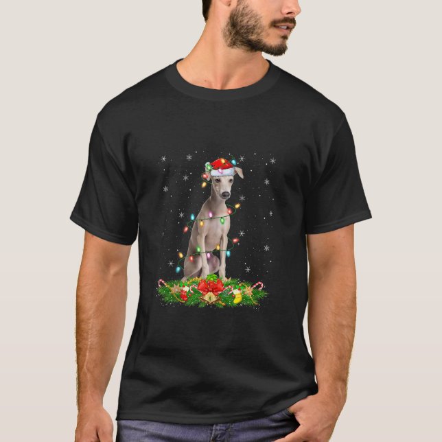 Italian Greyhound Dog Christmas Lights Funny Santa T-Shirt (Vorderseite)