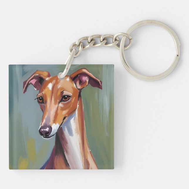 Italian Greyhound | Dog Watercolor Painting Schlüsselanhänger (Rückseite)