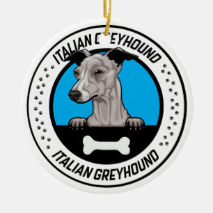 Italian Greyhound Peeking Illustration Badge Keramik Ornament