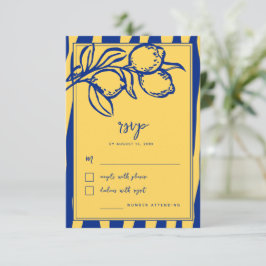 Italian Hand Drawn Lemon Handwritten Blue Wedding RSVP Karte