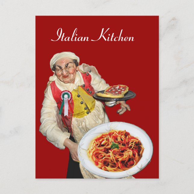 ITALIAN KITCHEN Rotes Rezept Postkarte (Vorderseite)