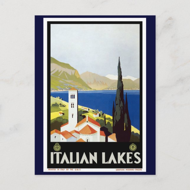 "Italian Lakes" Vintage Travel Poster Postkarte (Vorderseite)