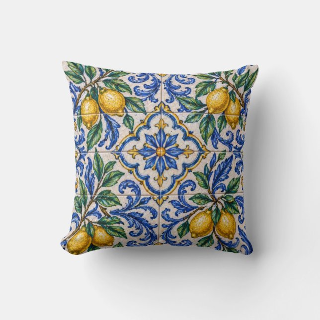 Italian Lemon Azulejo Tile Kissen (Vorderseite)