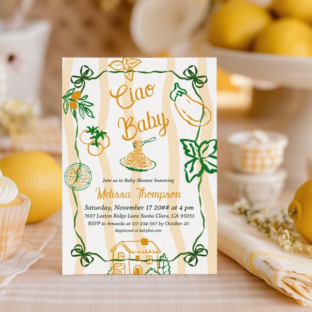 Italian Lemon Ciao Baby Pasta & Pizza Baby Shower Einladung (Von Creator hochgeladen)