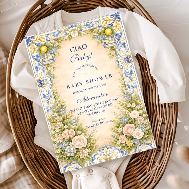 Italian Lemon Floral Frame Baby Shower Einladung (Von Creator hochgeladen)
