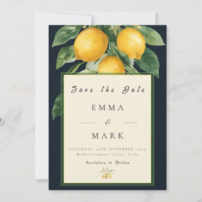 Italian Lemon Save the Date Wedding Invitation Einladung (Vorderseite)