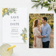 Italian Lemon Save The Date With Photo Flat Card