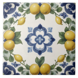 Italian Lemons & Citrus Fruit with Blue Clover Fliese