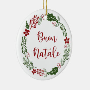 Italian Merry Christmas Wreath, Buon Natale Keramik Ornament