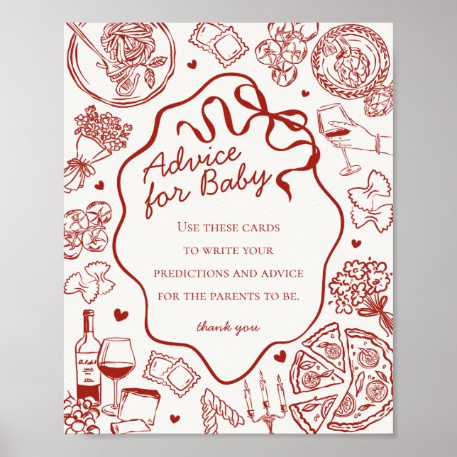 Italian Pasta Baby Shower Advice for Baby Poster (Vorne)